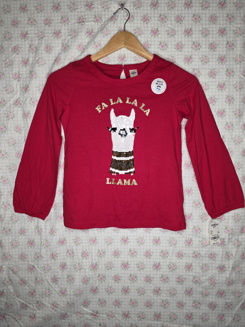OshKosh B'gosh Red Long-Sleeve 'Fa La La La Llama' Sequin Top
